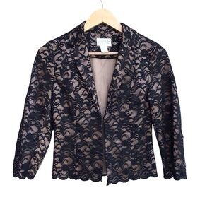 Cache Black Lace Nude Cropped Blazer Jacket Women’s Size 2